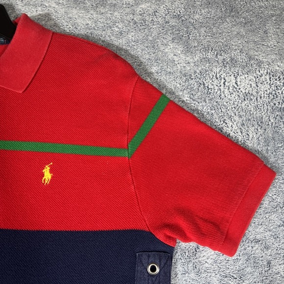 Polo Ralph Lauren VINTAGE SS Rugby Polo Men's M Red Blue Colorblock Yellow Pony - Picture 4 of 16